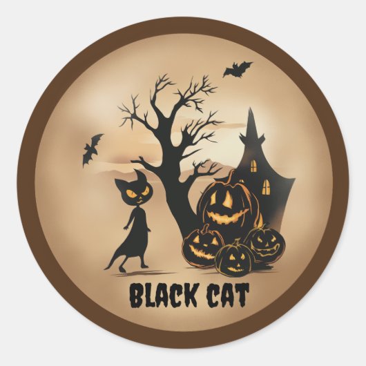 "Pumpkin Patch met een zwarte kat" Ronde Sticker (Voorkant)