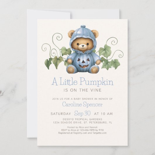 Pumpkin Patch Minimalist Boy Baby shower Kaart (Voorkant)