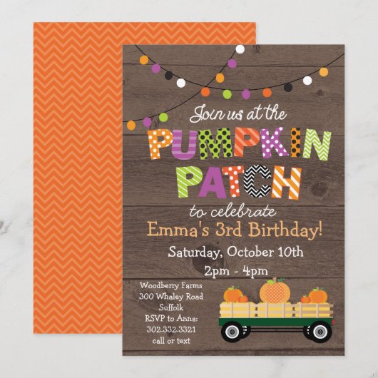 Pumpkin Patch Party Invitation Kaart (Voorkant / Achterkant)