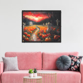 Pumpkin Patch Path spookhuis bij zonsondergang Canvas Afdruk (Insitu (Woonkamer))