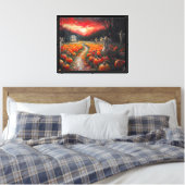 Pumpkin Patch Path spookhuis bij zonsondergang Canvas Afdruk (Insitu (Slaapkamer))