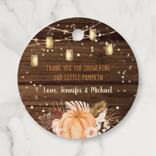 Pumpkin Patch Rustic String Lights Baby shower Bedankjes Labels (Voorkant)