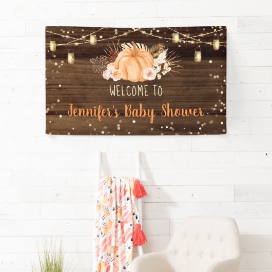 Pumpkin Patch Rustic String Lights Baby shower Spandoek (Insitu)