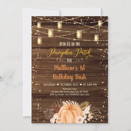 Pumpkin Patch Rustic String Lights Birthday Kaart (Voorkant)