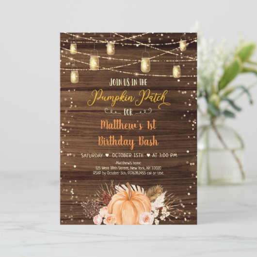 Pumpkin Patch Rustic String Lights Birthday Kaart (Staand voorkant)