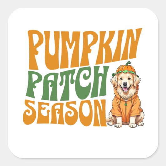 Pumpkin Patch Seizoen Golden Retriever Herfst Vierkante Sticker (Voorkant)
