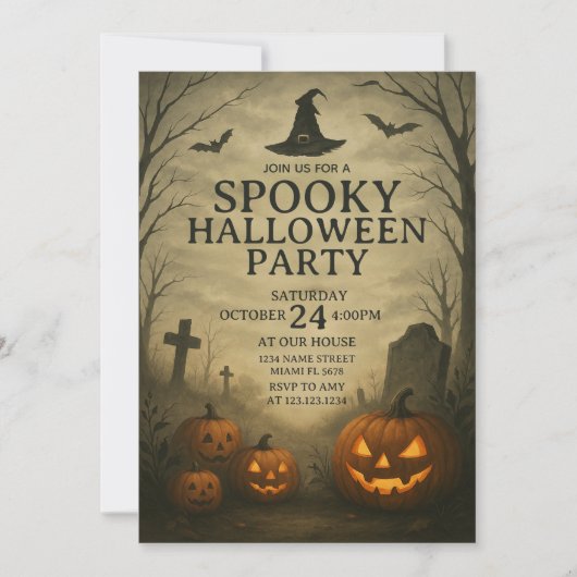Pumpkin Patch Spooky Halloween Party Uitnodiging (Voorkant)