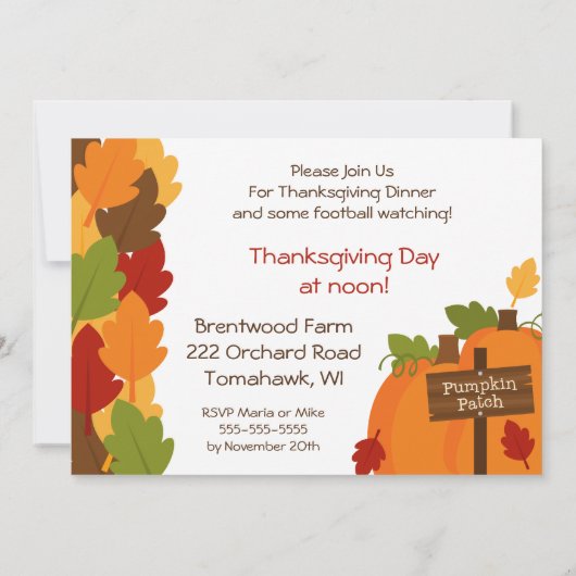 Pumpkin Patch Thanksgiving Dinner Invitations Kaart (Achterkant)