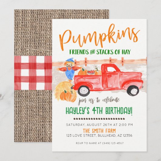 Pumpkin Patch  Truck Herfst Farmer Uitnodiging (Voorkant / Achterkant)