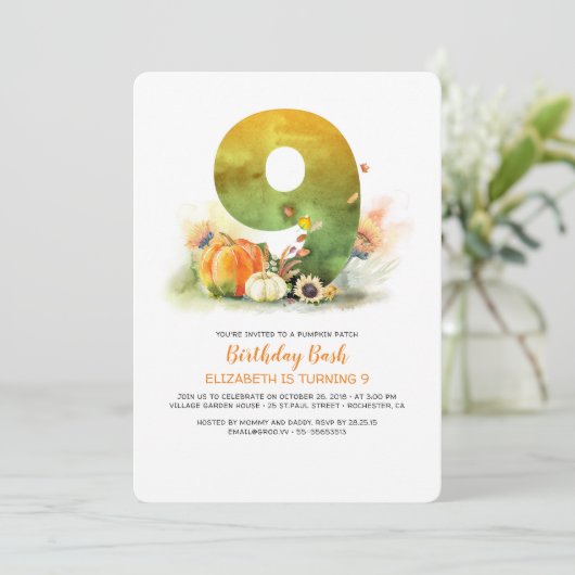 Pumpkin Patch Verjaardags Bash Herfst Uitnodiging (Staand voorkant)