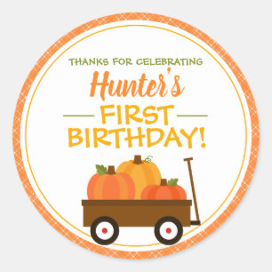 Pumpkin Patch Wagon Birthday Favor Ronde Sticker