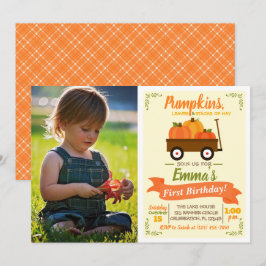 Pumpkin Patch Wagon Herfst Foto Birthday Uitnodigi Kaart