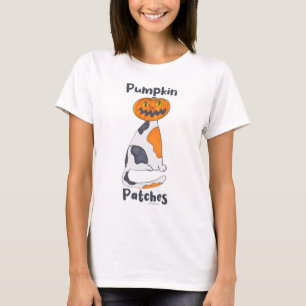 Pumpkin Patches Halloween Calico Cat Cartoon T-shirt