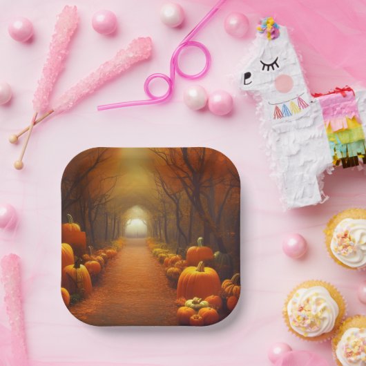 Pumpkin Path Beauful Autumn Scene Papieren Bordje (Feest)