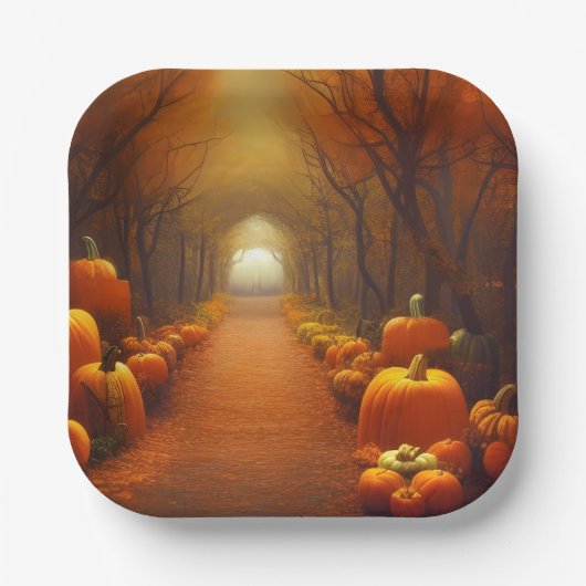 Pumpkin Path Beauful Autumn Scene Papieren Bordje (Voorkant)