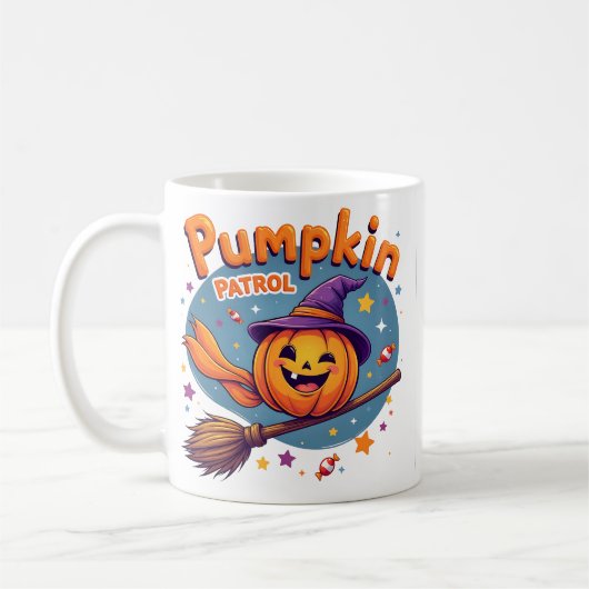 Pumpkin Patrol Witch Broom Halloween Mug Koffiemok (Links)