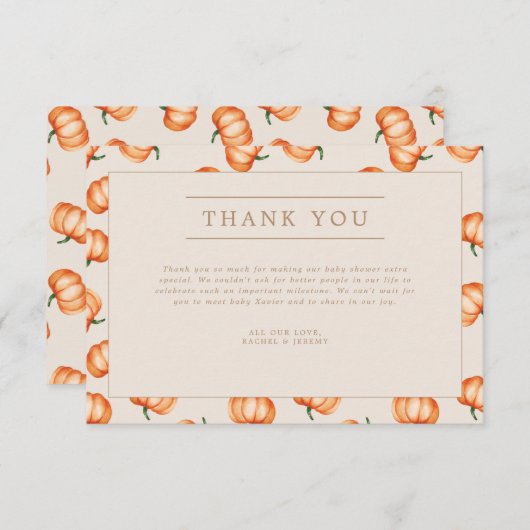 Pumpkin Pattern Herfst Baby shower | Bedankkaart (Voorkant / Achterkant)