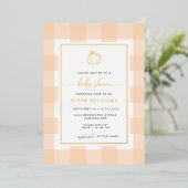 Pumpkin Peach Gingham Baby shower Folie Uitnodigin Uitnodiging (Staand Voorkant)