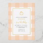 Pumpkin Peach Gingham Birthday Folie Uitnodiging (Voorkant)