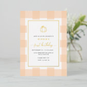 Pumpkin Peach Gingham Birthday Folie Uitnodiging (Staand Voorkant)