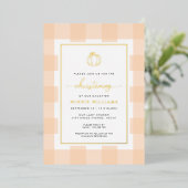 Pumpkin Peach Gingham Christening Folie uitnodigin Folie Uitnodiging (Staand Voorkant)