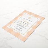 Pumpkin Peach Gingham Christening Folie uitnodigin Folie Uitnodiging (Gedraaid)