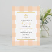 Pumpkin Peach Gingham Christening Folie uitnodigin Uitnodiging (Staand Voorkant)