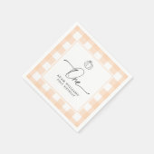Pumpkin Peach Gingham First Birthday Paper Napkin Servet (Hoek)