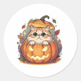Pumpkin Peek Perzisch - donzige Perzische Hallowee Ronde Sticker