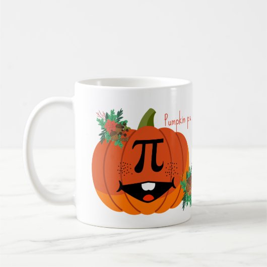 Pumpkin pi, mathematisch bord op pompoen koffiemok (Links)