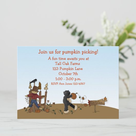 Pumpkin Picking Cat Kaart (Staand voorkant)