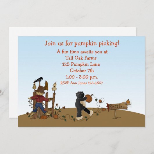 Pumpkin Picking Cat Kaart (Voorkant / Achterkant)