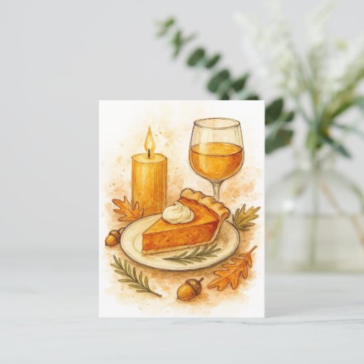 Pumpkin Pie & Apple Cider Thanksgiving Postcard Feestdagenkaart (Staand voorkant)