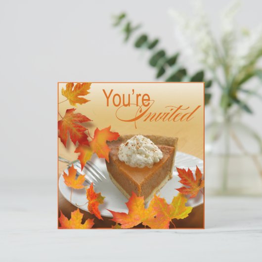 Pumpkin Pie Falling Autumn Leaves Thanksgiving Kaart (Staand voorkant)
