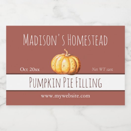 Pumpkin Pie Filling Labels Voedselcontainer Etiket (Enkel label)