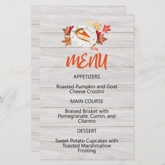 Pumpkin Pie Fixes Alles Menu (Voorkant / Achterkant)