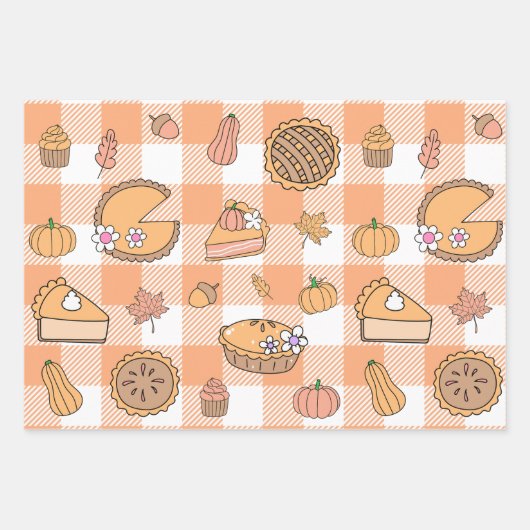 Pumpkin Pie Gingham Wrapping Paper Sheets (Voorkant)
