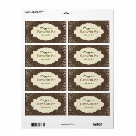 Pumpkin Pie Labels, Aangepaste Sjabloon Etiket (Full Sheet)