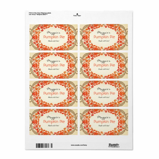Pumpkin Pie Labels, aanpassen Etiket (Full Sheet)
