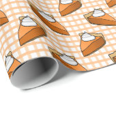 Pumpkin Pie op Oranje Gingham Happy Thanksgiving Cadeaupapier (Rol Hoek)