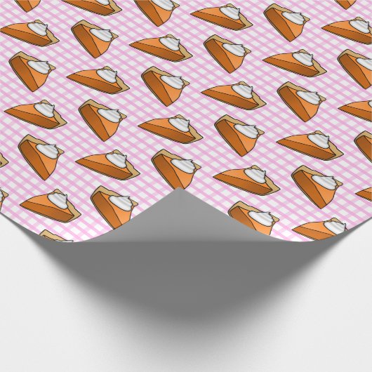 Pumpkin Pie op roze Gingham Happy Thanksgiving Cadeaupapier (Hoek)