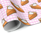 Pumpkin Pie op roze Gingham Happy Thanksgiving Cadeaupapier (Rol Hoek)