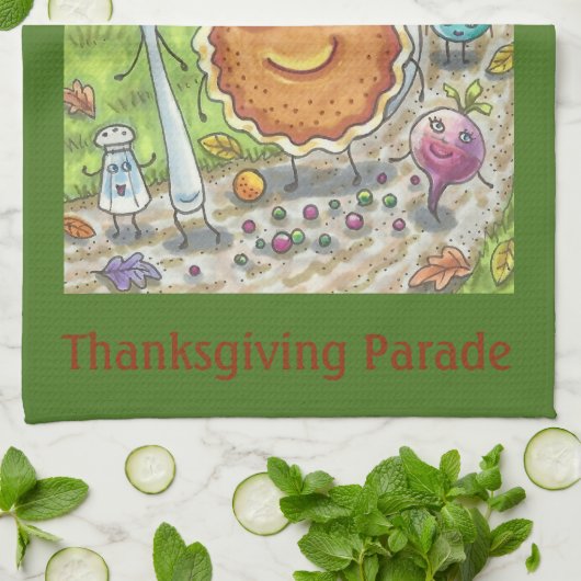 PUMPKIN PIE PARADE, FUN THANKSGIVING KITCHEN TOWEL THEEDOEK (Gevouwen)