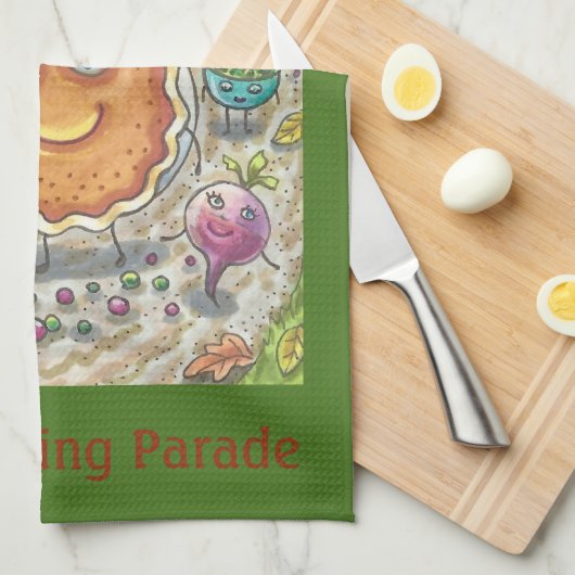 PUMPKIN PIE PARADE, FUN THANKSGIVING KITCHEN TOWEL THEEDOEK (Quarter Fold)