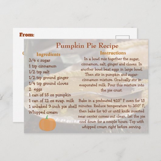 Pumpkin Pie Recept Kaart (Voorkant / Achterkant)