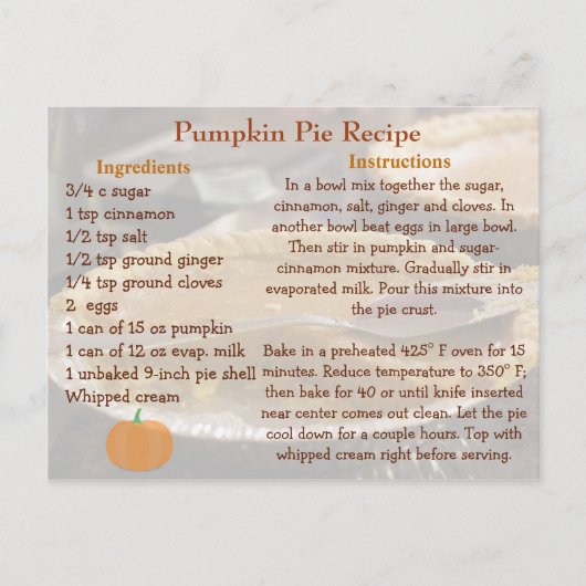 Pumpkin Pie Recept Kaart (Voorkant)