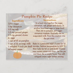 Pumpkin Pie Recipe Card Briefkaart