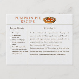 Pumpkin Pie Recipe Kaart Thanksgiving en Kerstmis