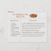 Pumpkin Pie Recipe Kaart Thanksgiving en Kerstmis (Voorkant / Achterkant)