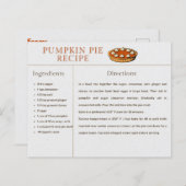 Pumpkin Pie Recipe Kaart Thanksgiving en Kerstmis (Voorkant / Achterkant)